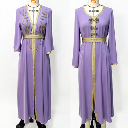 Eid Dress 2 Pieces Set Hand-stitched Rhinestone Elegant Kaftan Dress Caftan