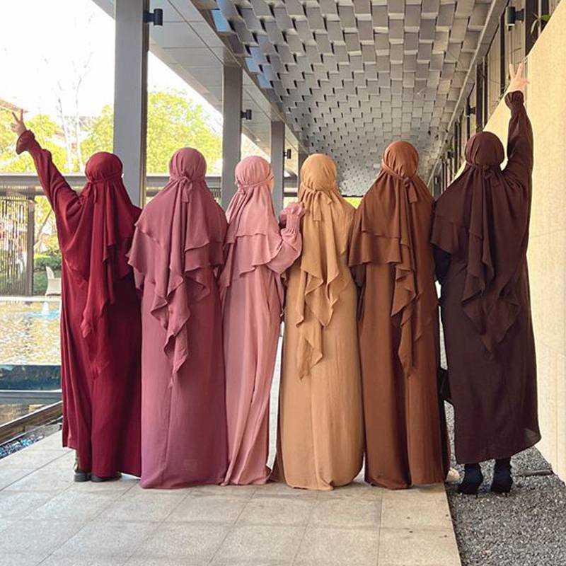 2 Pieces Set Jilbab Robe Prayer Dress With Two Layers Khimar For Musli Urgarment