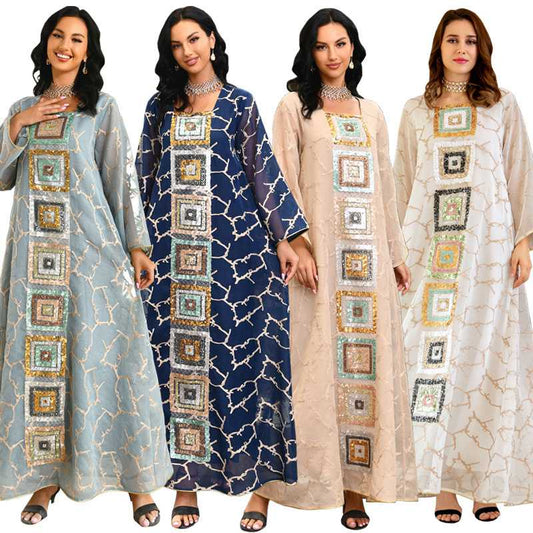 Sequins Embroidery Evening Party Women Kaftan Caftan Dress