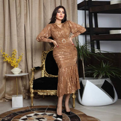 Middle East Muslim Women Fashion Stretchy Hip Abaya Dress