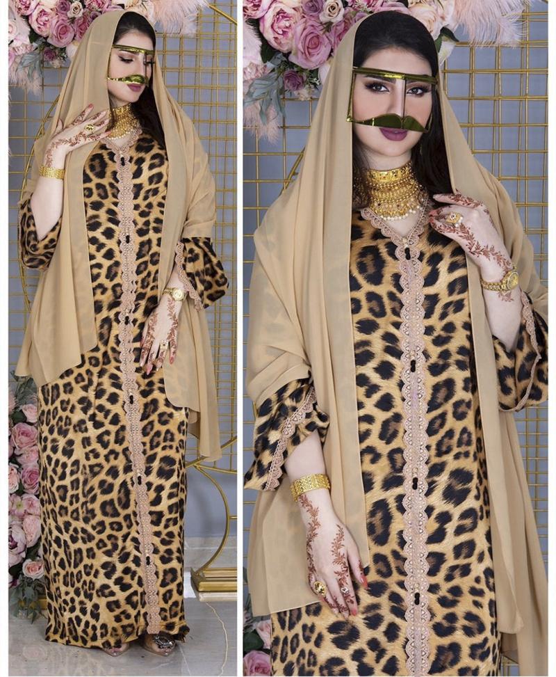 Eid Leopard Kaftan Dress Jalabiya For Muslim Women