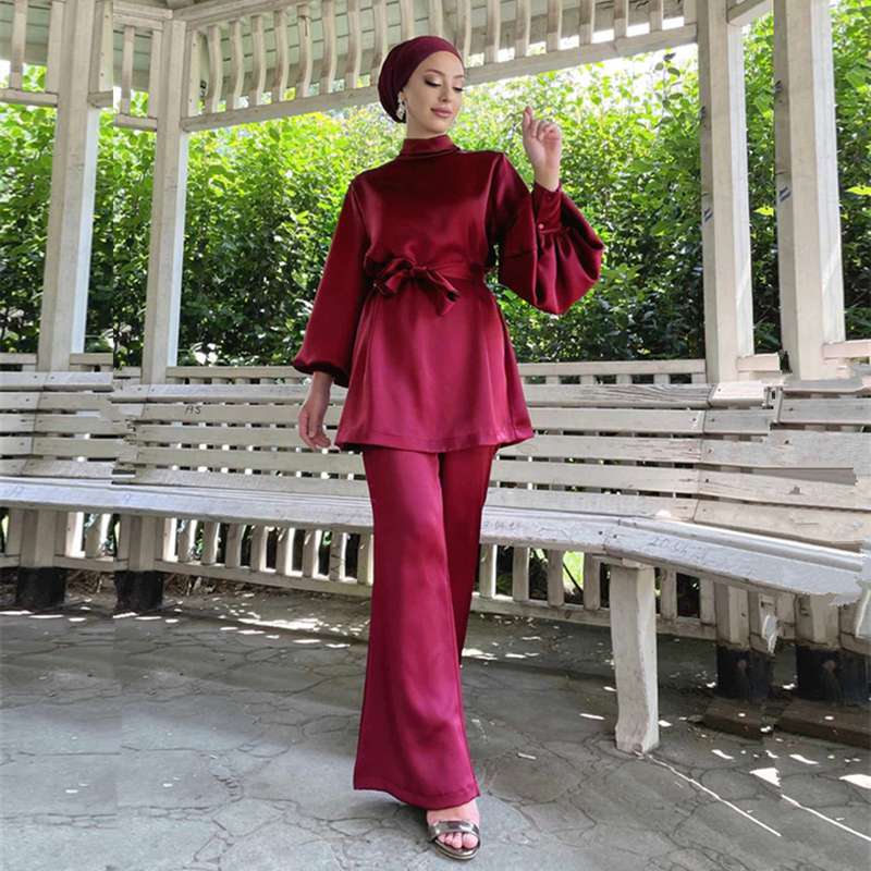Two Piece Sets Tops and Pants Women Turkey Muslim Abaya Dresses