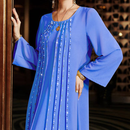 Blue Hand-stitched Beads Loose Kaftan Dress