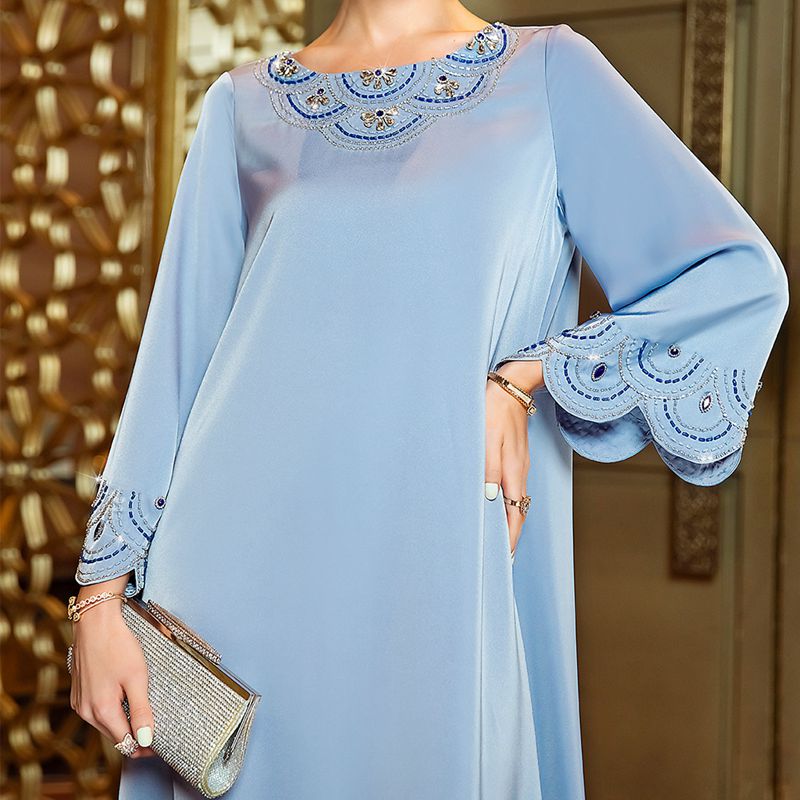 Middle East Luxury Hand-stitched Rhinestone Caftan Kaftan Dress