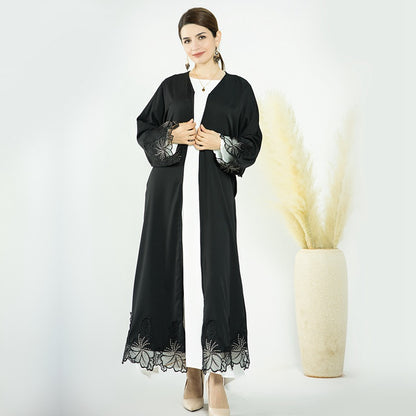 Muslim Women Open Abaya Dress With Lace