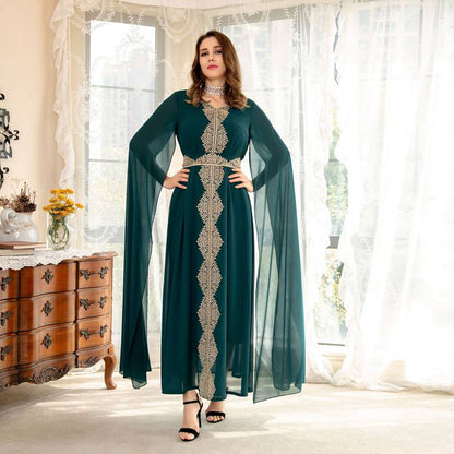 Middle East Arab Chiffon Dolman Sleeve Women Kaftan Dress