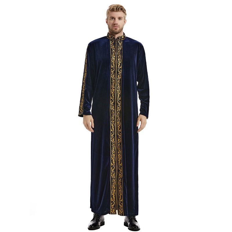 Muslim Arab Men Embroidery Velvet Thobe Thawb Urgarment