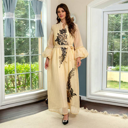 Eid Dress Middle East Dubai Applique Doris Caftan Kaftan Dress