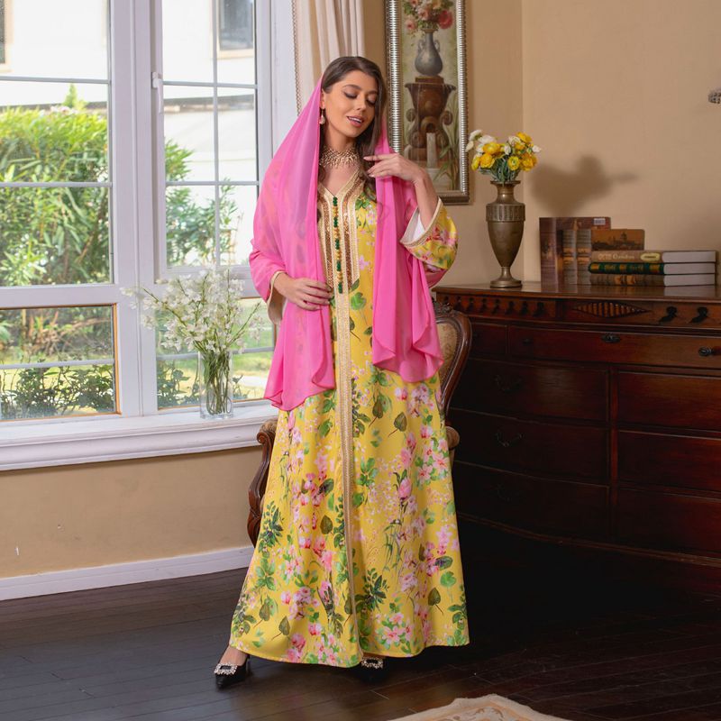 Eid Dress Floral Printed Caftan Kaftan Dress Jalabiya