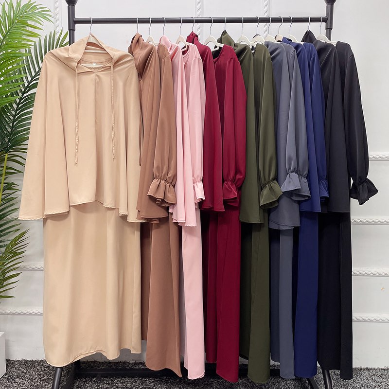 Muslim Women 2 Pieces Set Nida Jilbab With Tops Robe And Dress