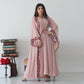 Muslim Women Pink Chiffon Embroidery Abaya Dress With Hijab Scarf