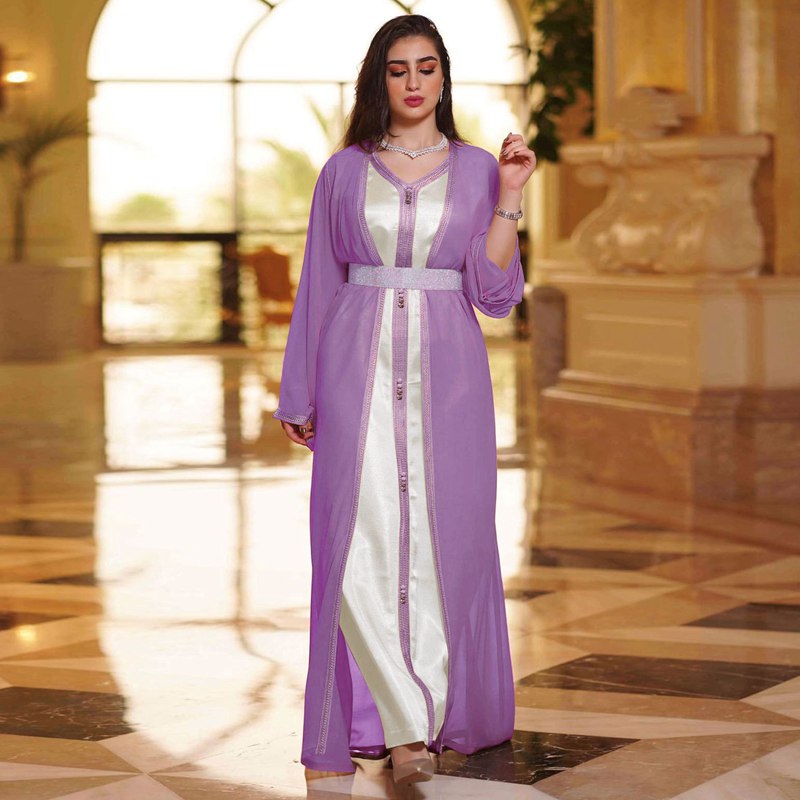 Eid 2 Piece Set Women Kaftan Dress Middle East Arab Urgarment