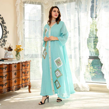 Eid Arab Women Kaftan Dress With Embroidered And Sequins