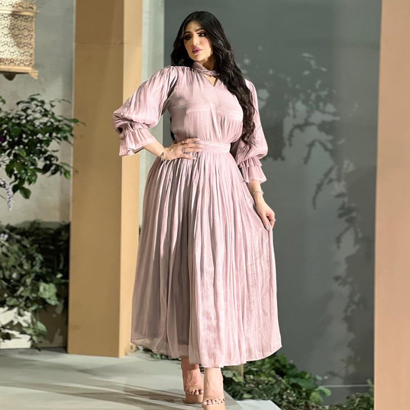 Muslim Women Pink Satin Abaya Dress Dubai