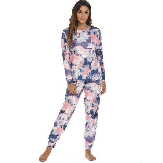 Tie-Dye Pajamas Women Long Sleeve Sleepwear Set