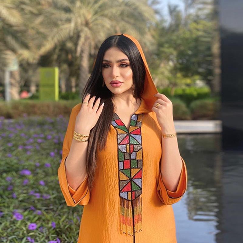 Dubai Hooded Kaftan Dress djellaba abaya femme Jalaba Jalabiya