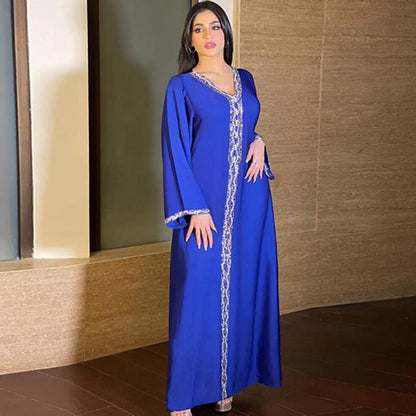 Fashion Women Kaftan Jalabiya Dress With Hotfix Rhinestone