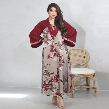 Middle East Arab Floral Printed Women Kaftan Abaya Dress