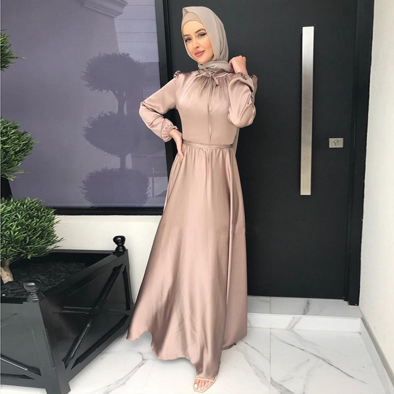 8 Colors Option Muslim Women Satin Abaya Dress – Urgarment