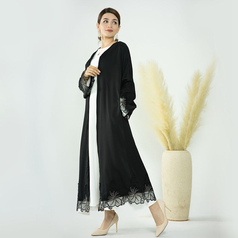 Muslim Women Open Abaya Dress With Lace