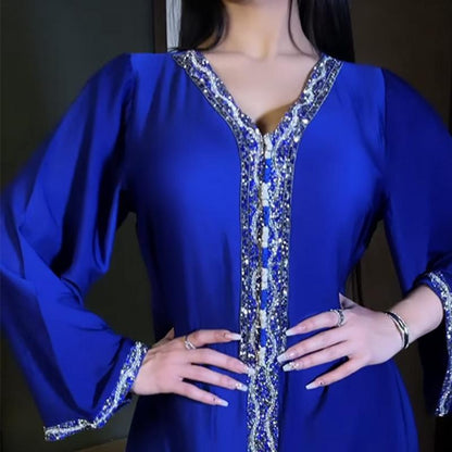 Fashion Women Kaftan Jalabiya Dress With Hotfix Rhinestone
