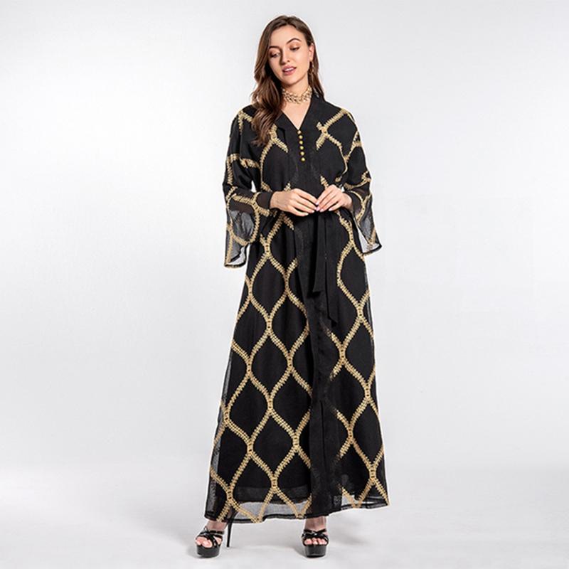 Mesh Embroidery Kaftan Abaya Dress Dubai Middle East – Urgarment