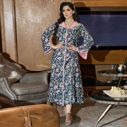 Eid Dress Middle East Hotfix Rhinestone Printed Caftan Kaftan Dress