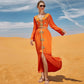 Arab Dubai Hand-stitched Rhinestone Evening Satin Kaftan Dress For Women