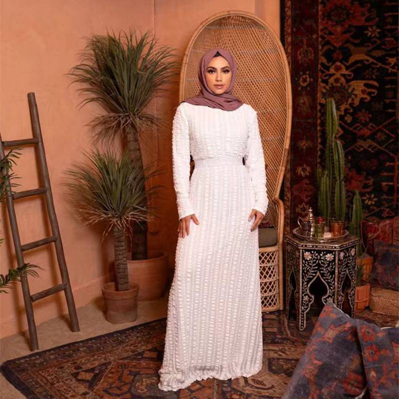 Muslim Women Elegant Stripe Abaya Dress