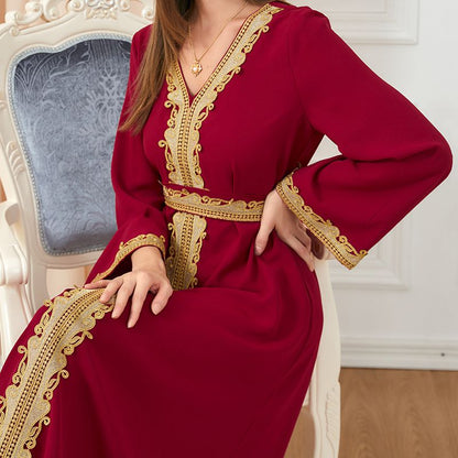 Eid Dress Women Middle East Arab Embroidery Woven Fabric Kaftan Dress Caftan