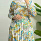 Printed Satin Pleated Muslim Women Abaya Dress