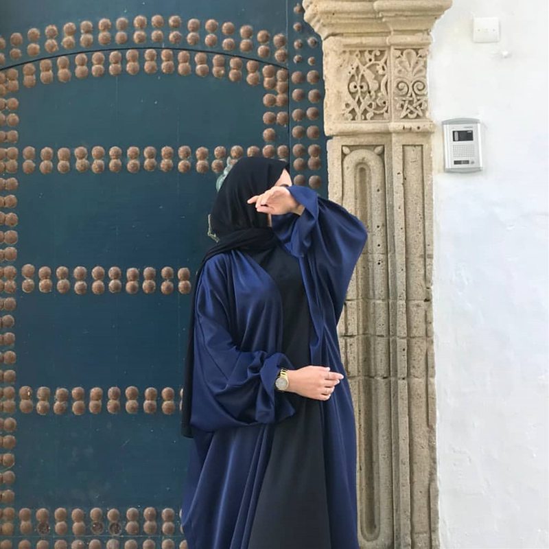 Puff Sleeve Satin Cardigan Open Abaya Dress Muslim Women