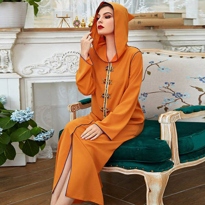 Hand-stitched Rhinestone Hooded Muslim Women Djellaba Abaya Dress Jalaba