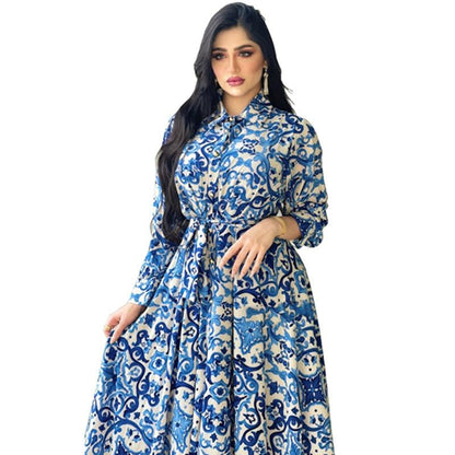 Blue Printed Women Kaftan Dress jalabiya