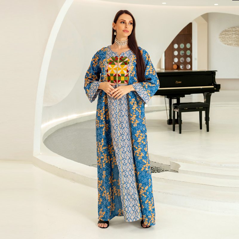 Muslim Women Jacquard Embroidery Abaya Kaftan Dress