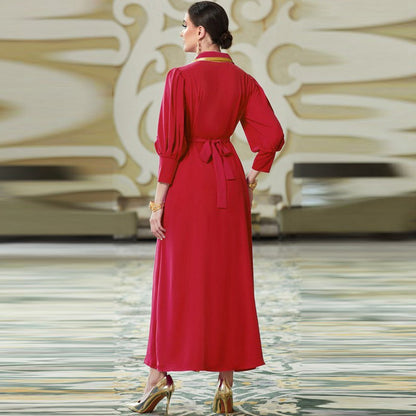 Hand-stitched Rhinestone Stand-up Collars Kaftan Dress Middle East Dubai