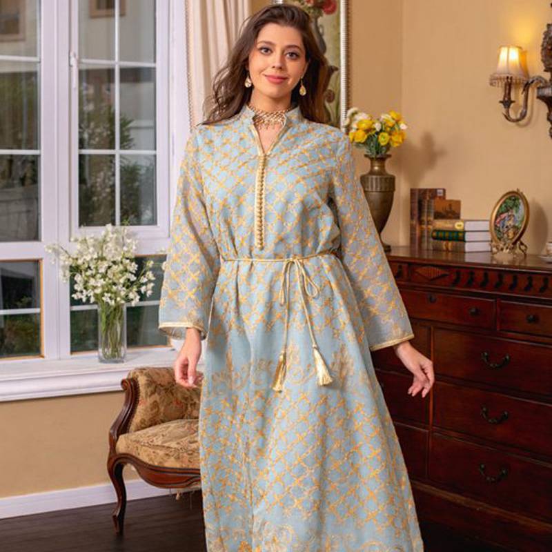 Eid Dubai Arab Middle East Women Embroidery Doris Kaftan Dress