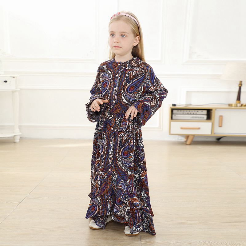 Muslim Child Girl Printed Abaya Dress