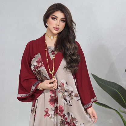 Middle East Arab Floral Printed Women Kaftan Abaya Dress
