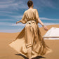 Middle-length Sleeves Sequins Tie-dye 2 Pieces Set Open Cardigan Abaya Dress