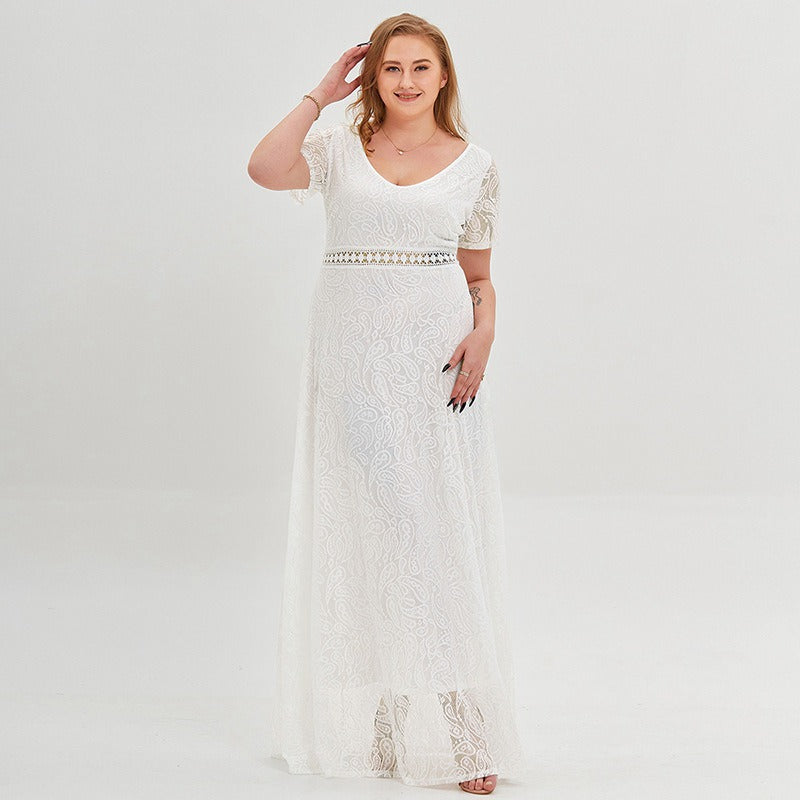 Plus Size White Lace Women Wedding Evening Formal Dress