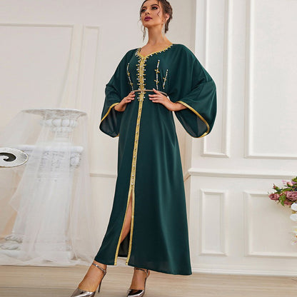 Eid Bohemia Style Luxury Hand-stitched Rhinestone Dubai Kaftan Dress