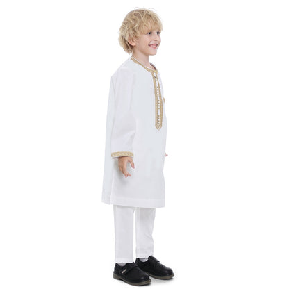 Muslim Arab Kids Boy Embroidered Thobe Suit Set