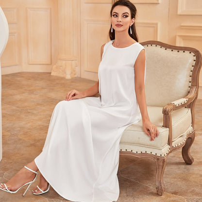 White Satin Sleeveless Abaya Inner Dress For Muslim Women
