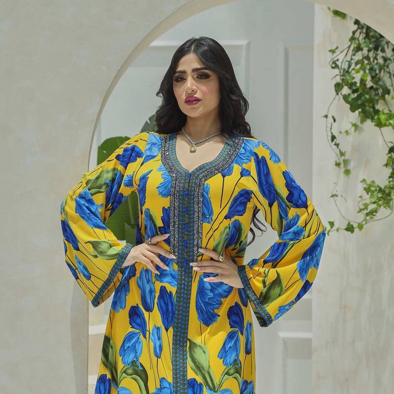 Muslim Women Fashion Printed Kaftan Dress Jalabiya