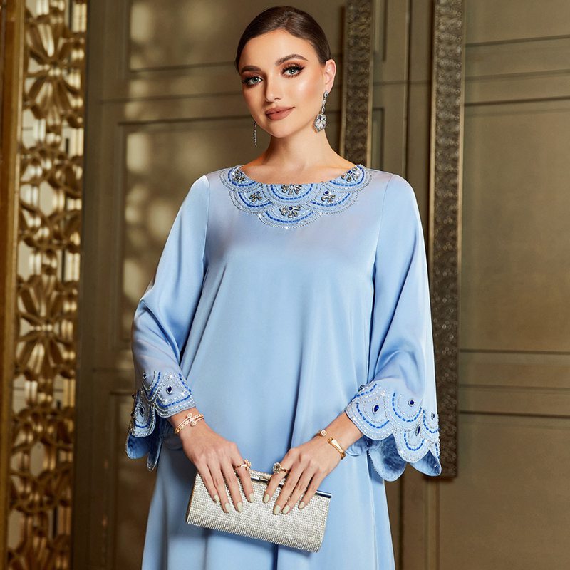 Middle East Luxury Hand-stitched Rhinestone Caftan Kaftan Dress