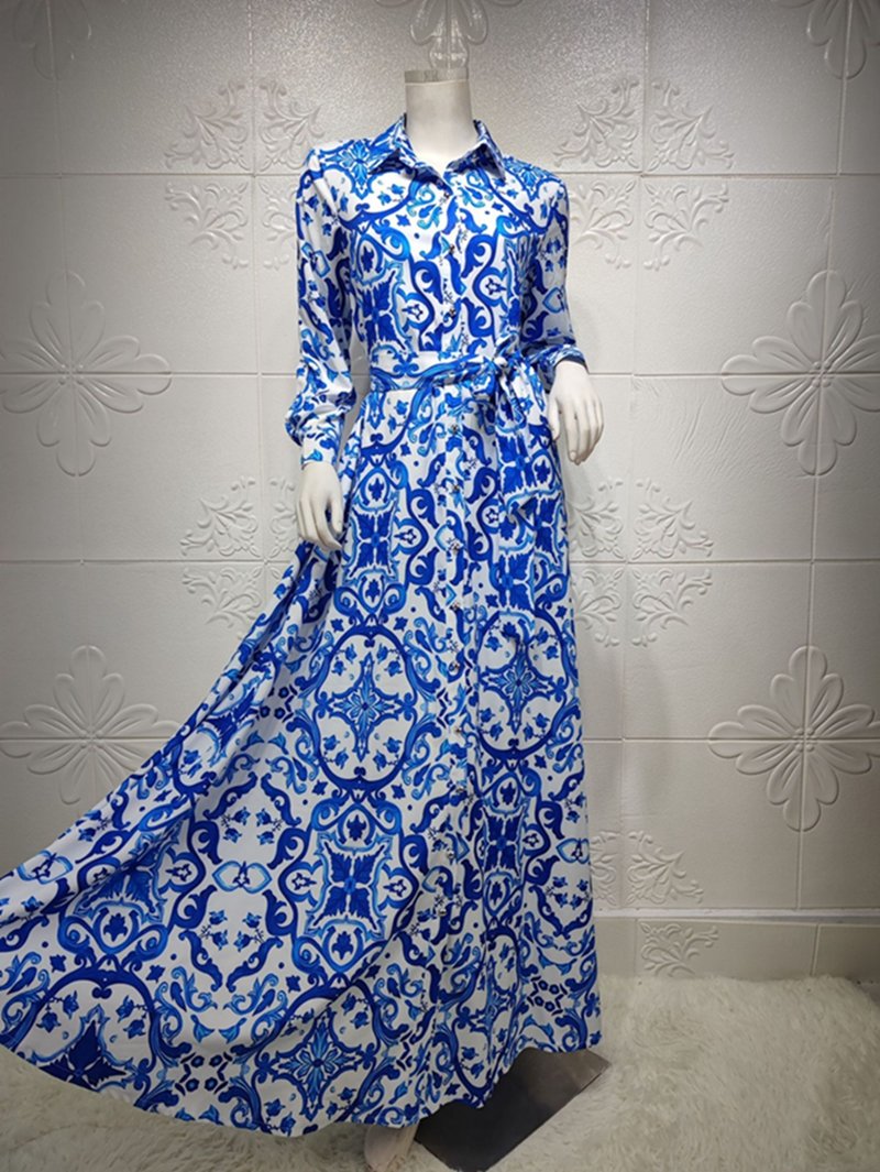 Blue Printed Women Kaftan Dress jalabiya