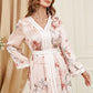 Eid Dress Muslim Women 2 Pieces Set Pink Flower Printed Caftan Kaftan Dress With Inner Dress