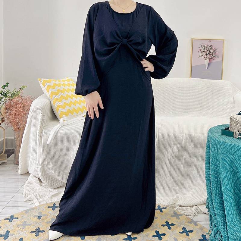 Wrinkled Satin Inner Abaya Dress For Muslim Women