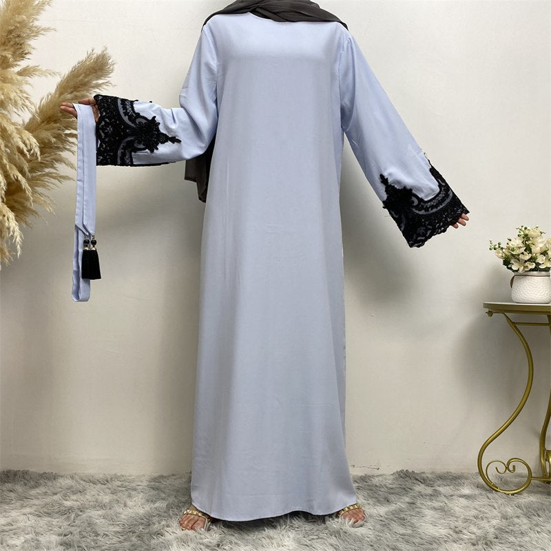 Turkish Dubai Muslim Women Abaya Dress With Lace